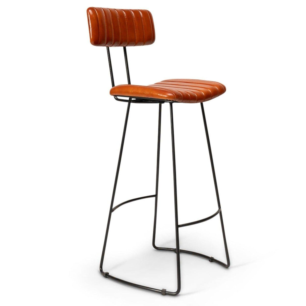 OUTLET - Jayden Tan Leather Bar Stool - Set of 2 - Black Metal Legs
