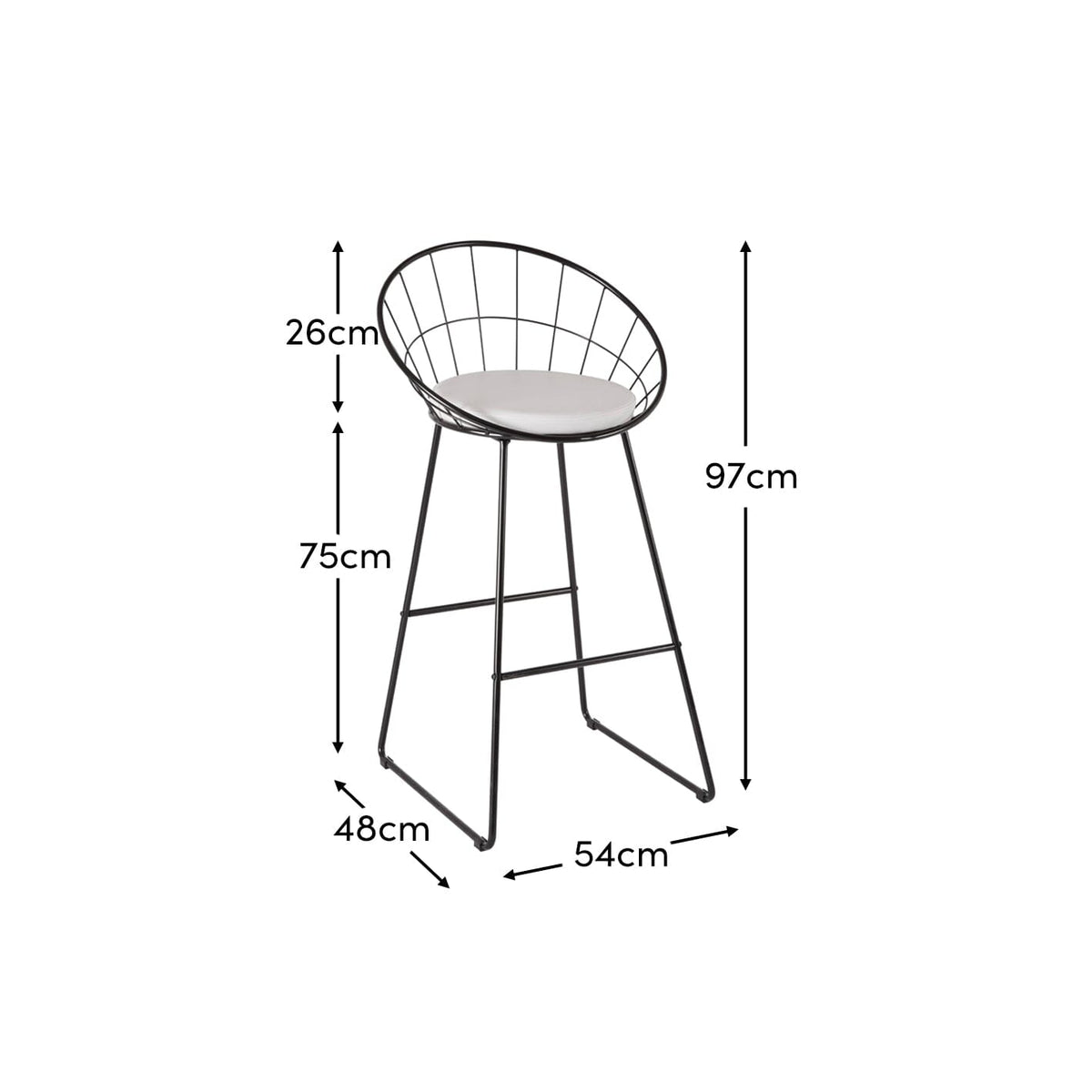 Jimmy Black Wire Barstool - Black Metal Legs