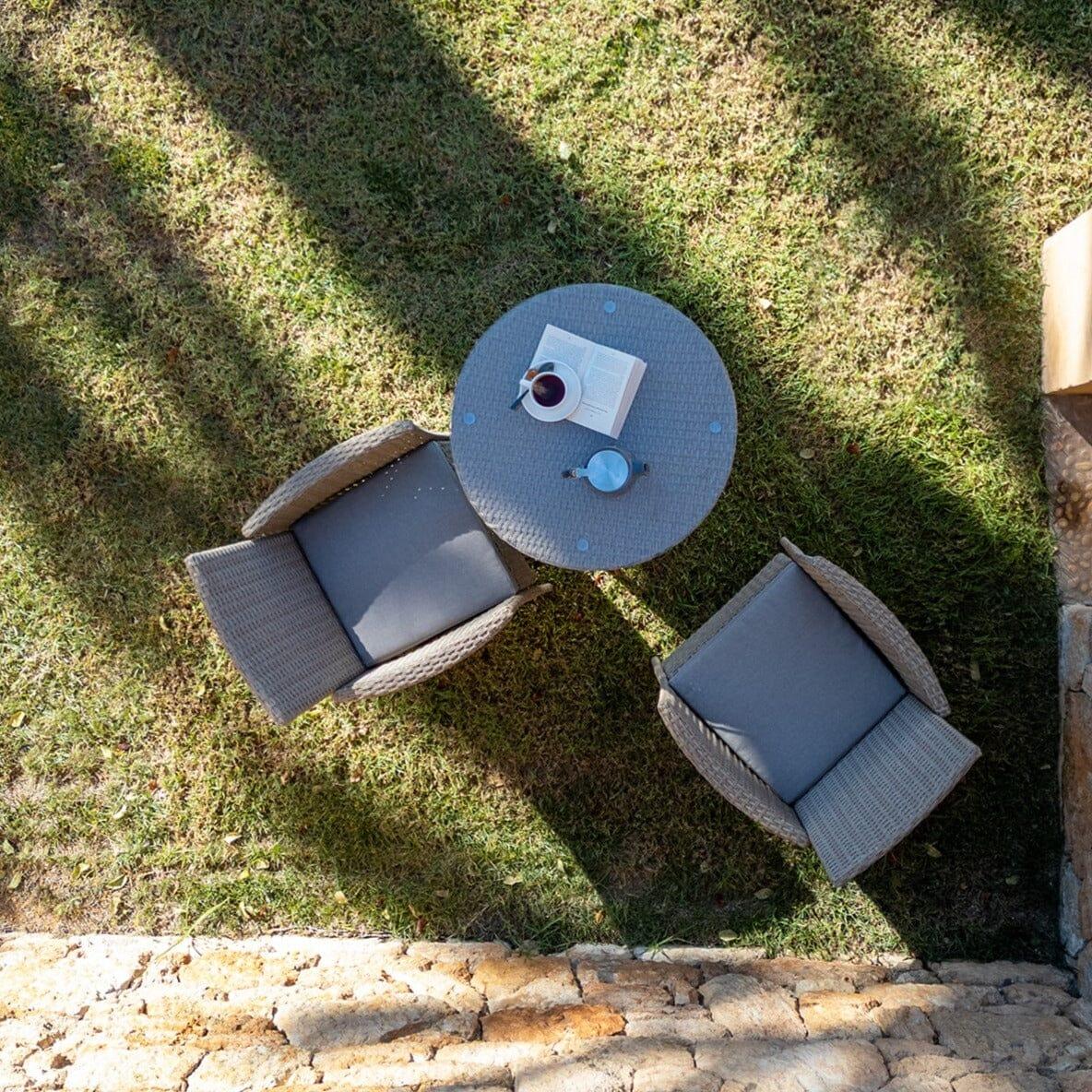 Kemble 2 Seater Rattan Garden Bistro Outdoor Dining Set - Natural Brown