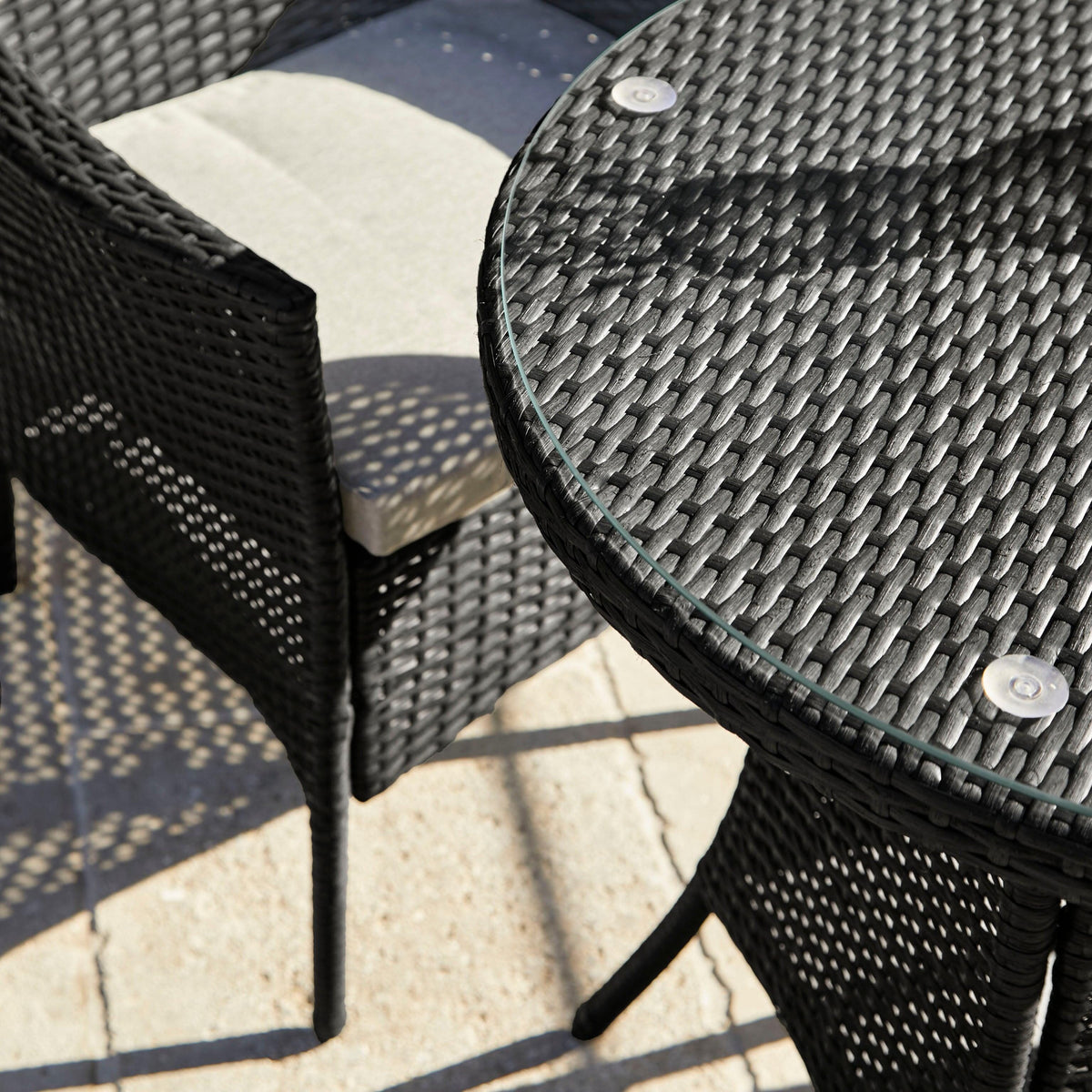 Kemble 4 Seater Rattan Round Garden Dining Table & Chair Set - Black