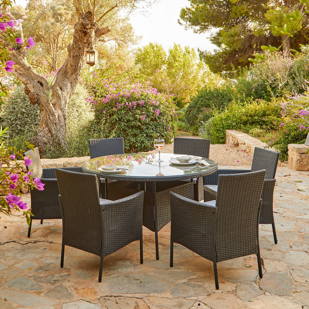 Kemble 6 Seater Garden Round Dining Table - Black