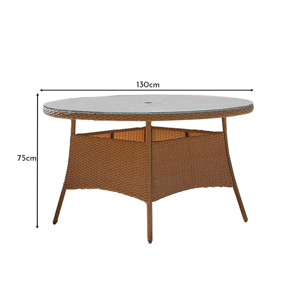Kemble 6 Seater Garden Round Dining Table - Natural Brown
