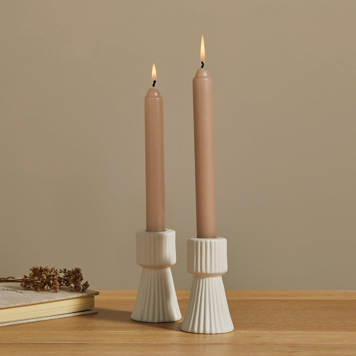OUTLET - Kinsley 9cm Ceramic Taper Candle Holder - Set of 2 - White