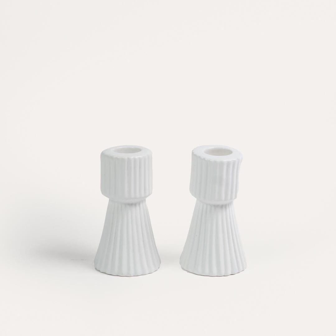 OUTLET - Kinsley 9cm Ceramic Taper Candle Holder - Set of 2 - White