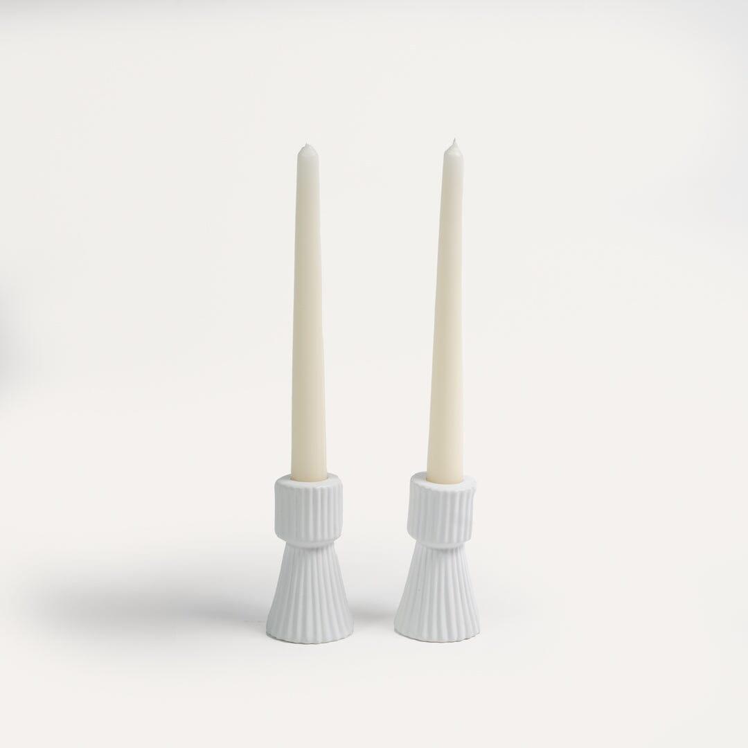 OUTLET - Kinsley 9cm Ceramic Taper Candle Holder - Set of 2 - White