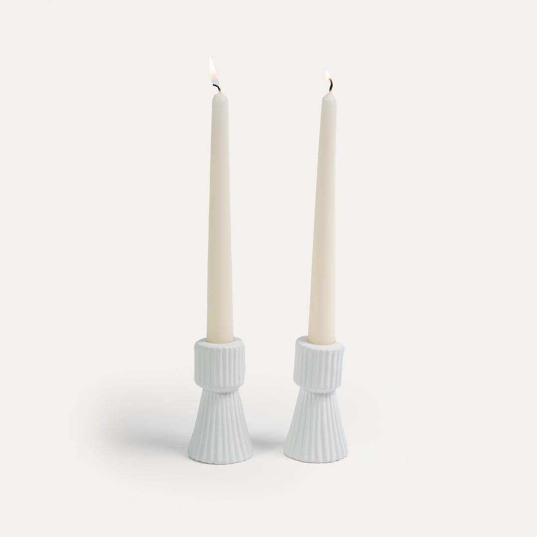 OUTLET - Kinsley 9cm Ceramic Taper Candle Holder - Set of 2 - White