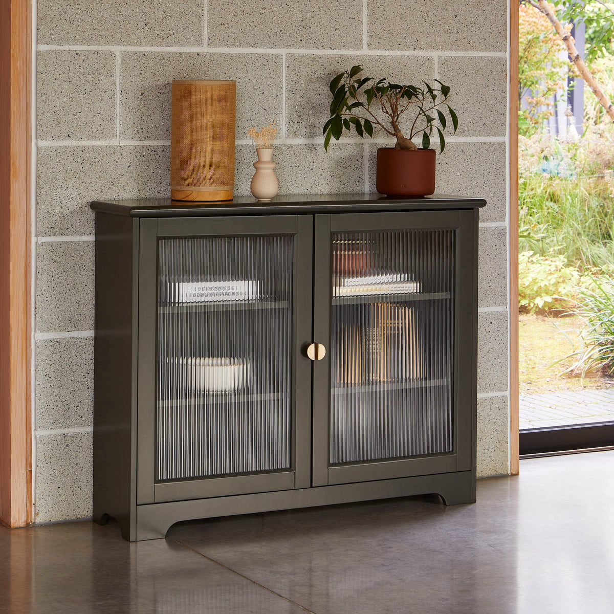 OUTLET - Lua 2 Door Narrow Sideboard - Fir Green with Glass Door