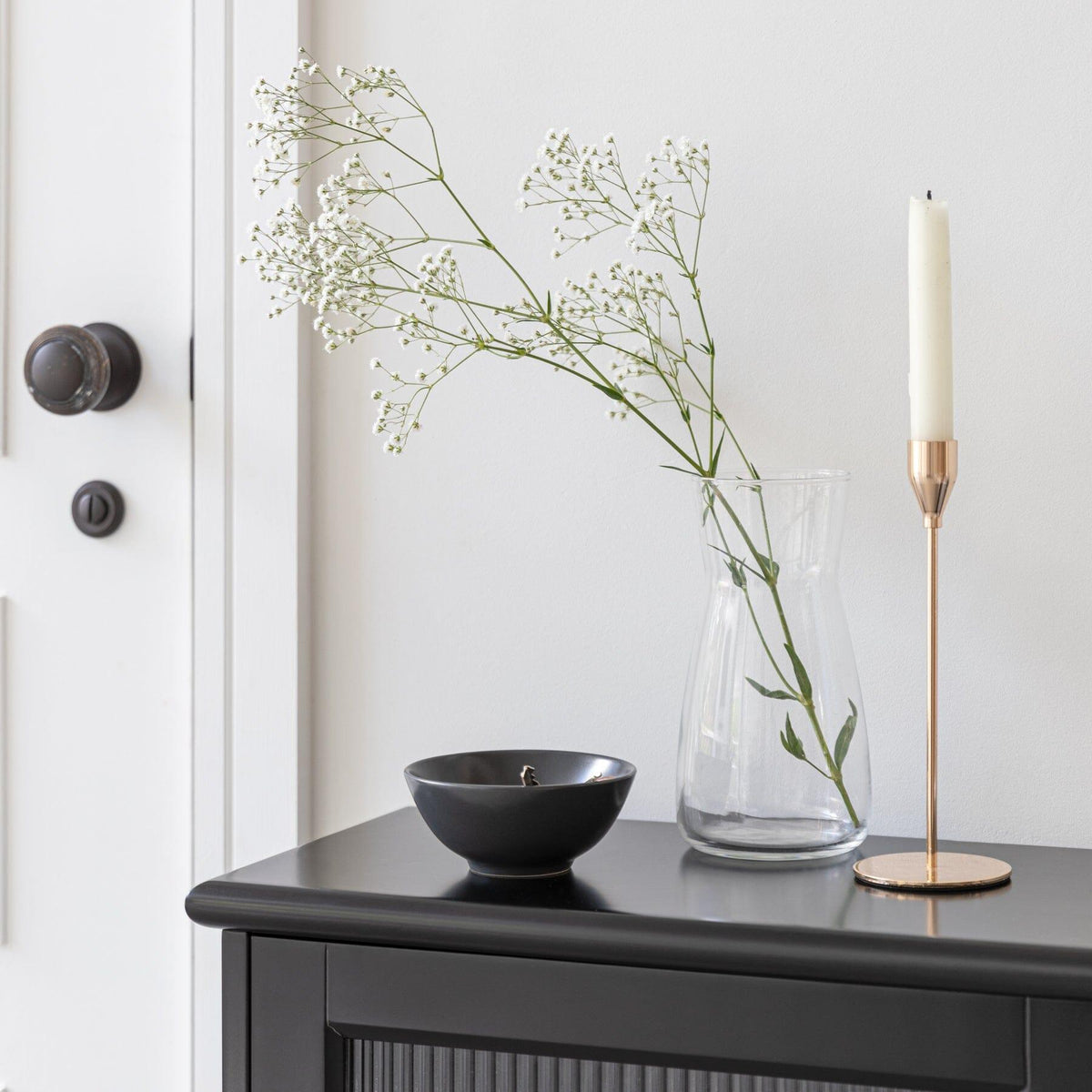 Lua 2 Door Narrow Sideboard - Noir Black with Glass Door