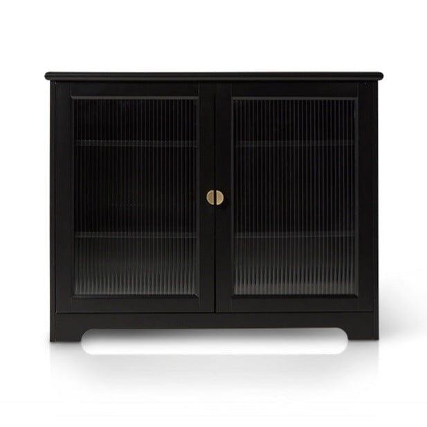 Lua 2 Door Narrow Sideboard - Noir Black with Glass Door