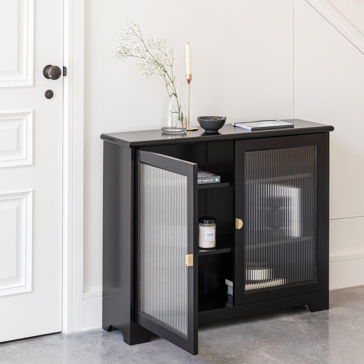 Lua 2 Door Narrow Sideboard - Noir Black with Glass Door
