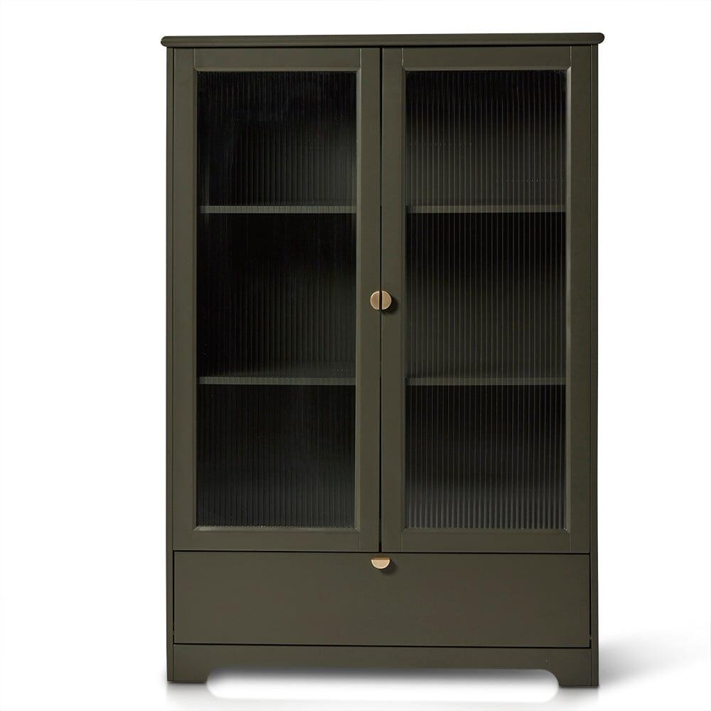 Lua Tall Cabinet in Fir Green with Fluted Glass