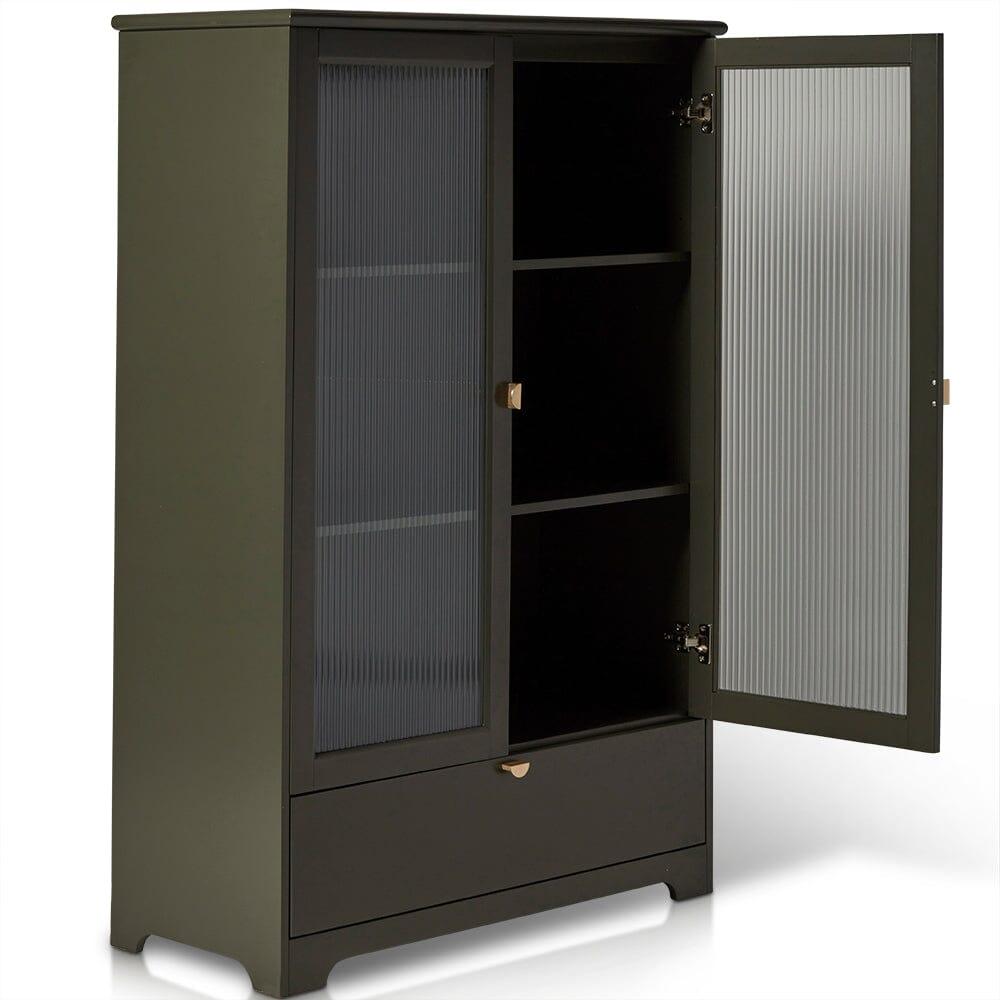 Lua Tall Cabinet in Fir Green with Fluted Glass