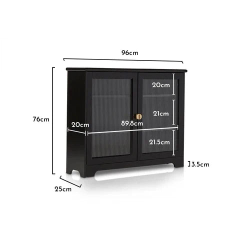 OUTLET - Lua 2 Door Narrow Sideboard - Noir Black with Glass Door