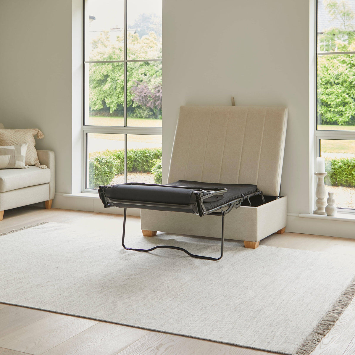 Madeleine Ottoman Bed in a Box - Sand with Pale Oak Legs