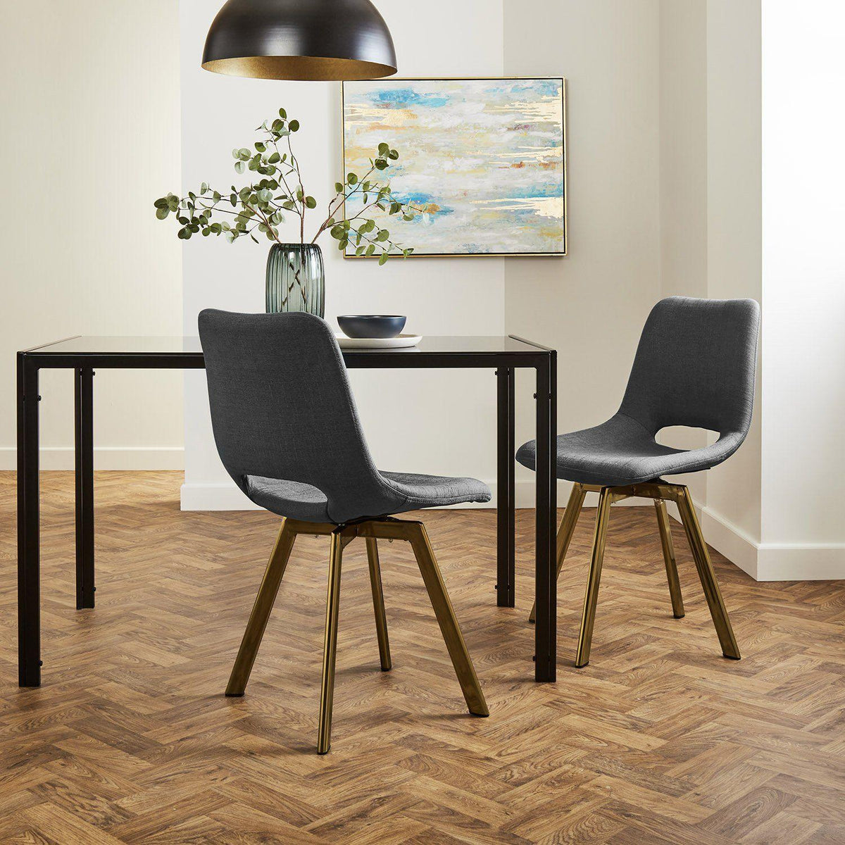 Margot Grey Dining Chairs - Set of 2 - Brass Legs