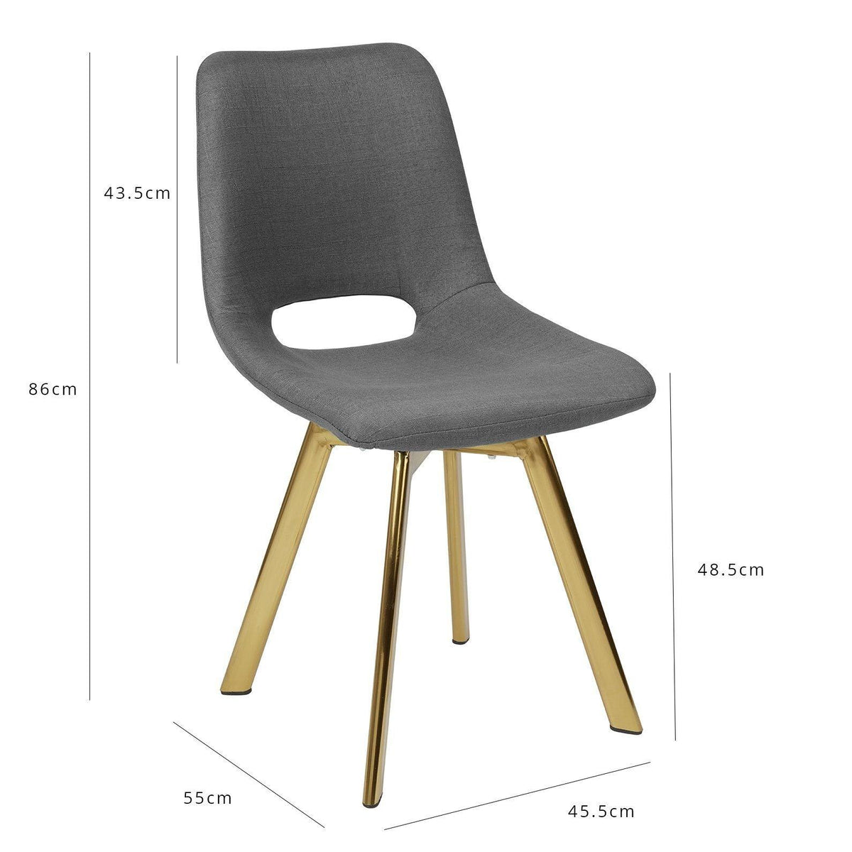 Margot Grey Dining Chairs - Set of 2 - Brass Legs