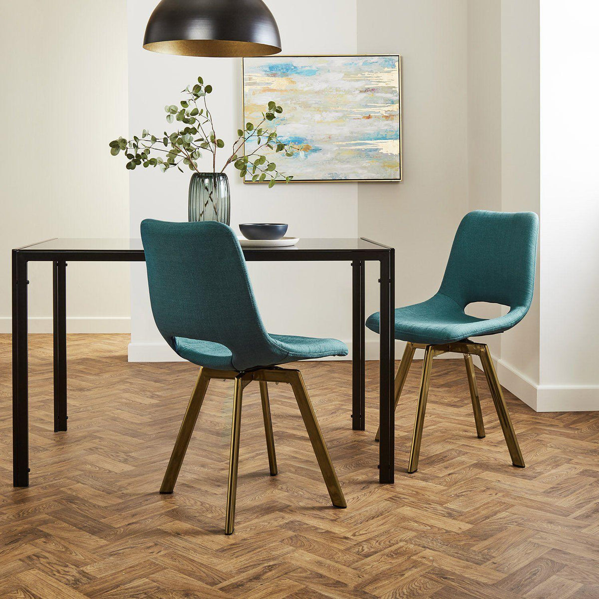 OUTLET - Margot Teal Dining Chairs - Set of 2 - Brass Legs