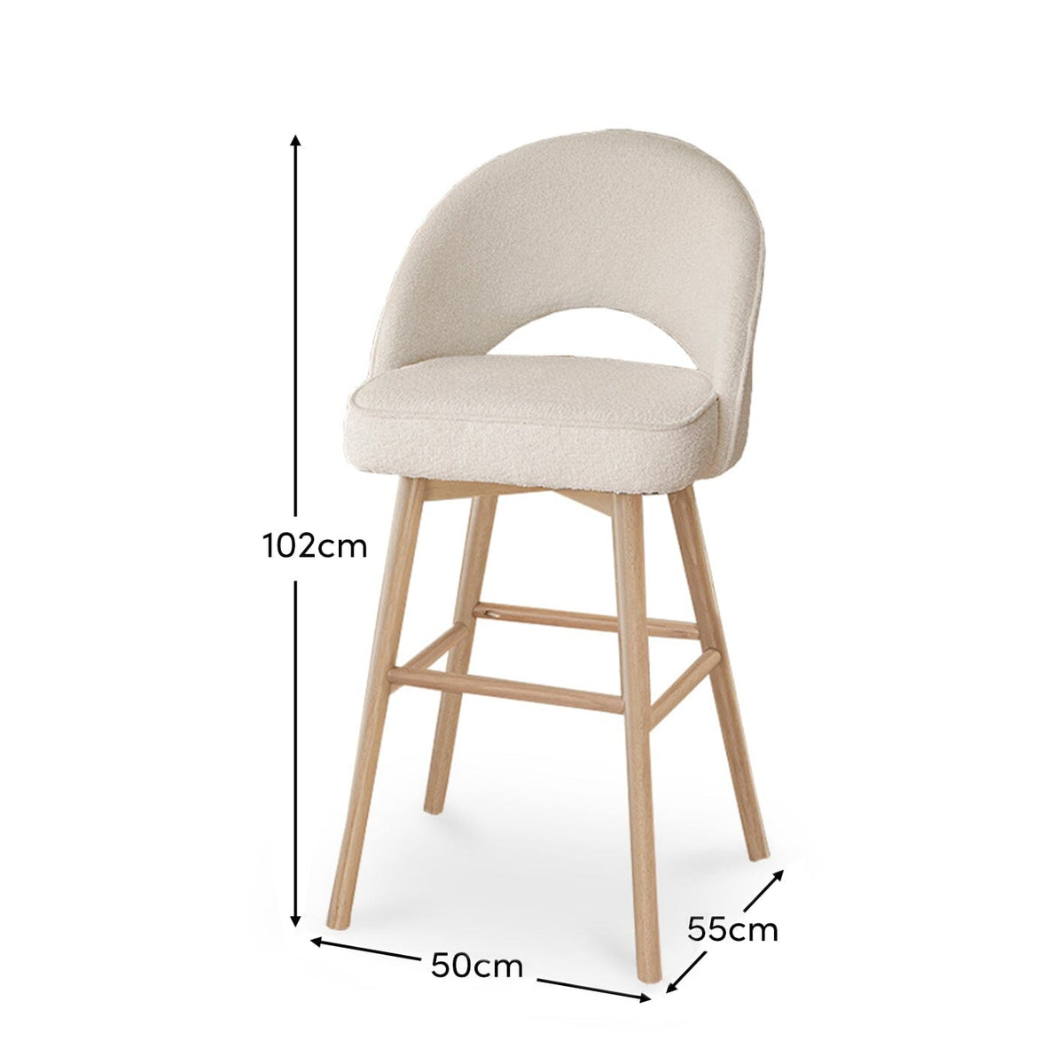 Marilyn Boucle Bar Stool - Whitewash Legs