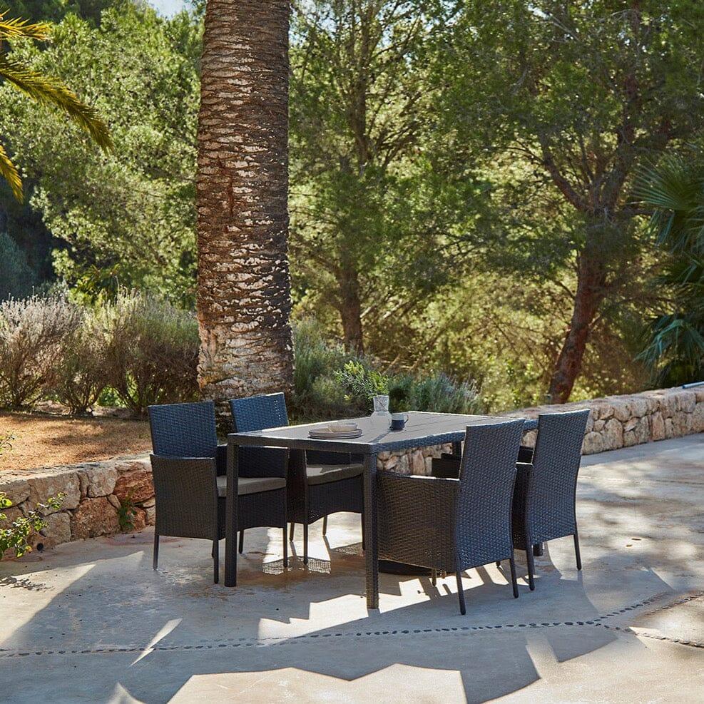 Marston 4 Seater Rattan Garden Dining Set - Black - Polywood Top