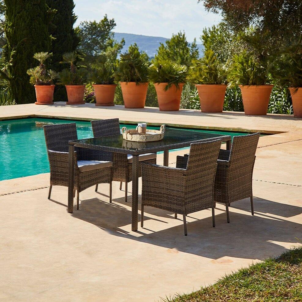 Marston 4 Seater Rattan Garden Dining Set - Grey - Glass Top
