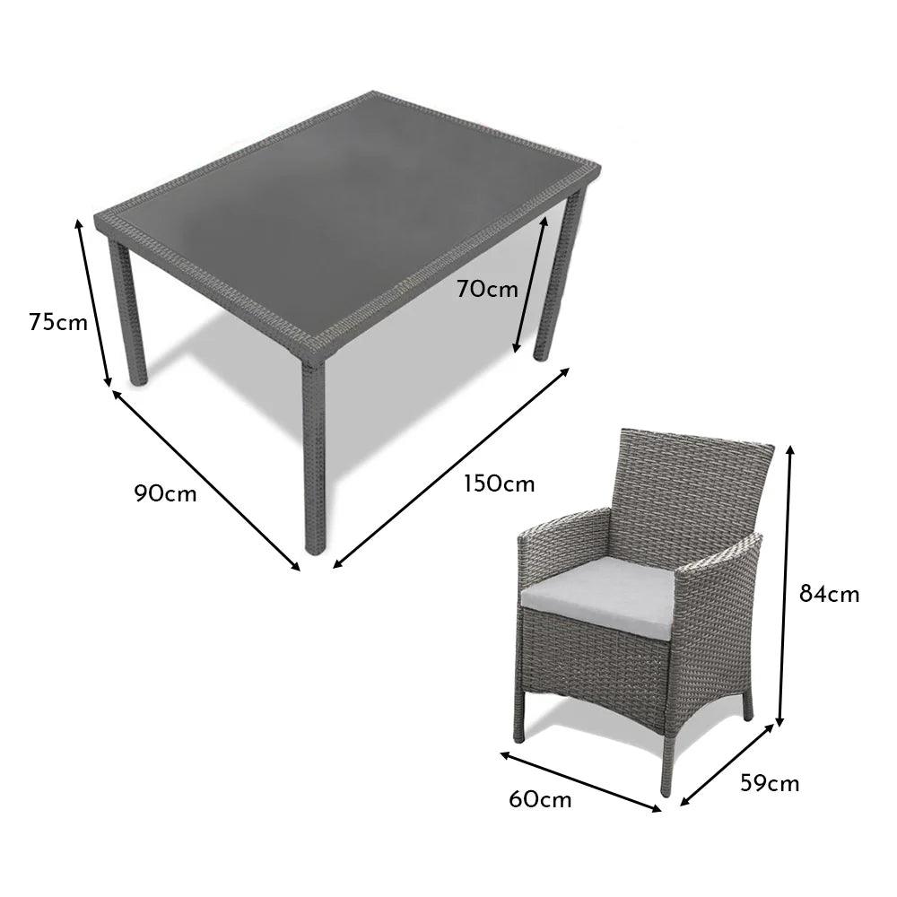 Marston 4 Seater Rattan Garden Dining Set - Grey - Polywood Top
