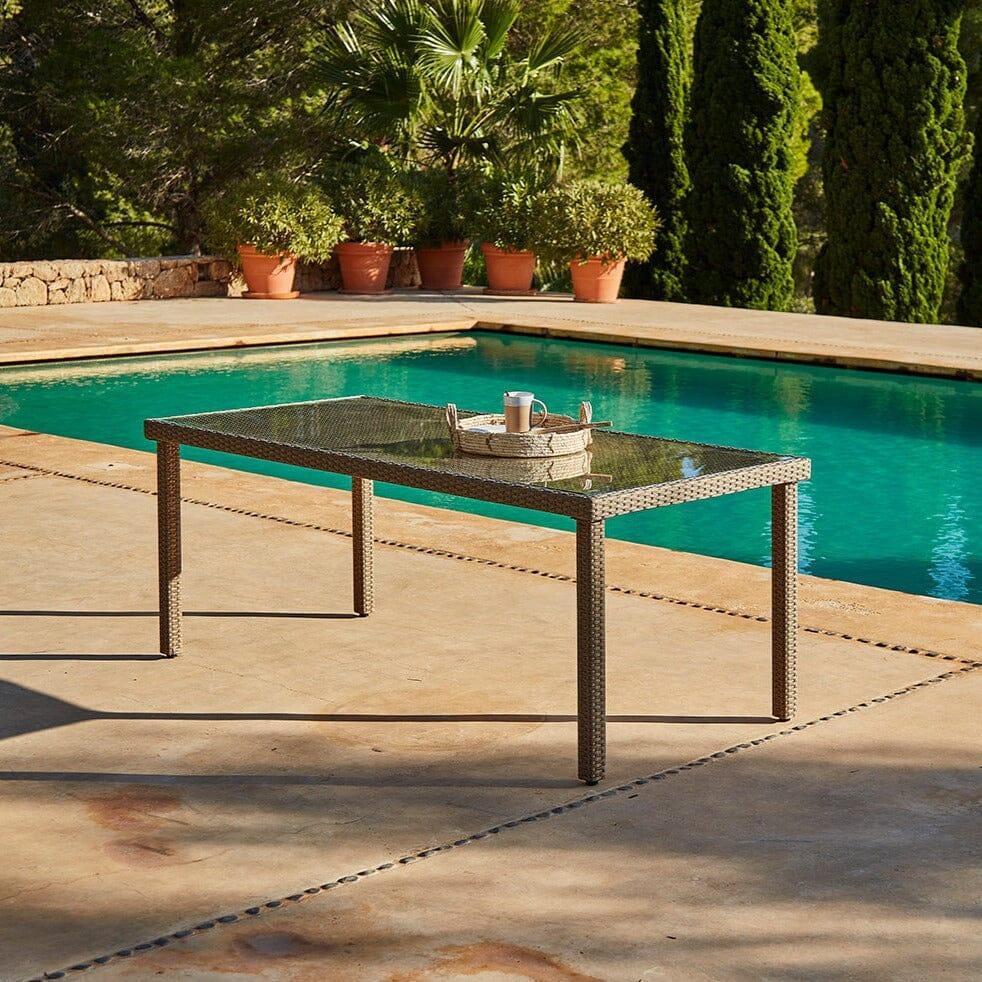 Marston 4 Seater Rattan Garden Dining Set - Natural Brown - Glass Top