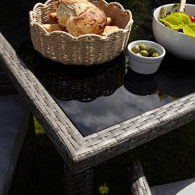 Marston 4 Seater Rattan Garden Dining Set - Grey - Glass Top