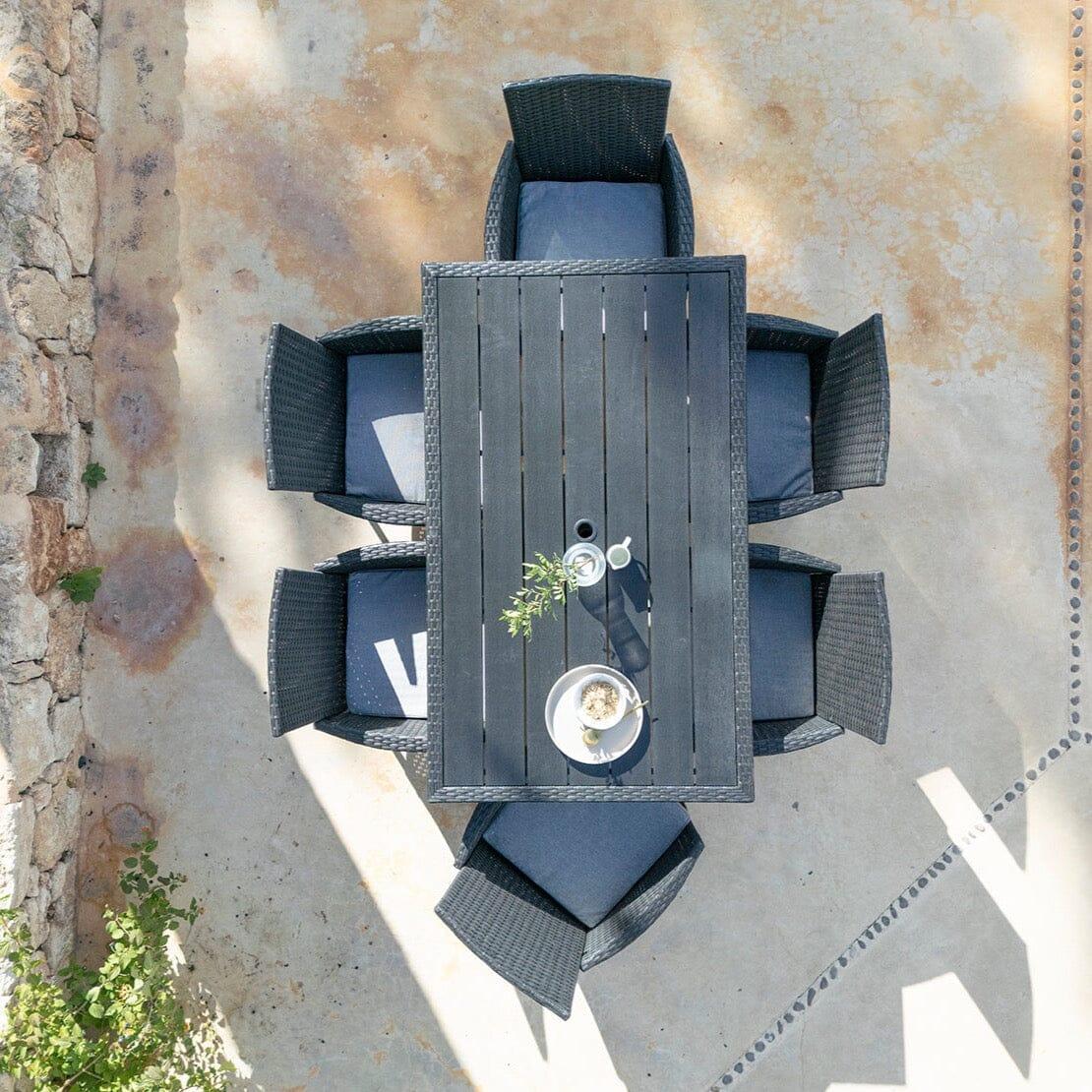 Marston 6 Seater Rattan Garden Dining Set - Black - Polywood Top