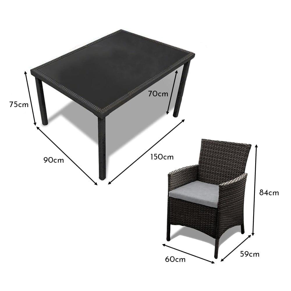 Marston 6 Seater Rattan Garden Dining Set - Black - Polywood Top
