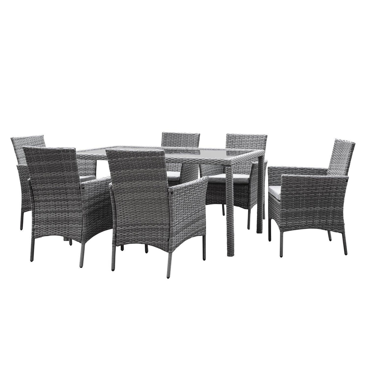 Marston 6 Seater Rattan Garden Dining Set - Grey - Glass Top
