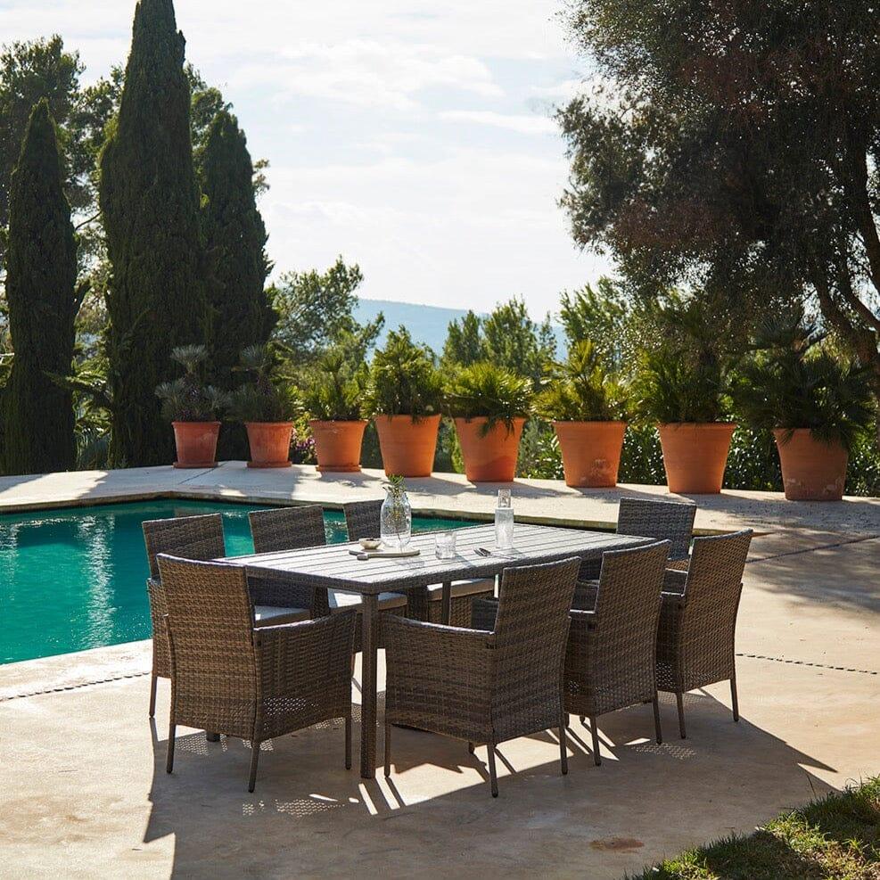 Marston 8 Seater Rattan Garden Dining Set - Grey - Polywood Top