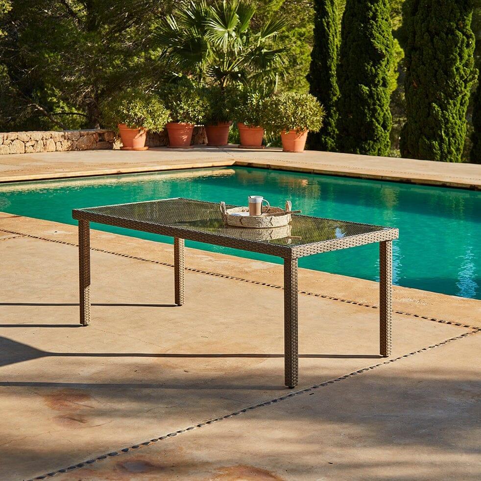 Marston 8 Seater Rattan Garden Dining Set - Natural Brown - Glass Top