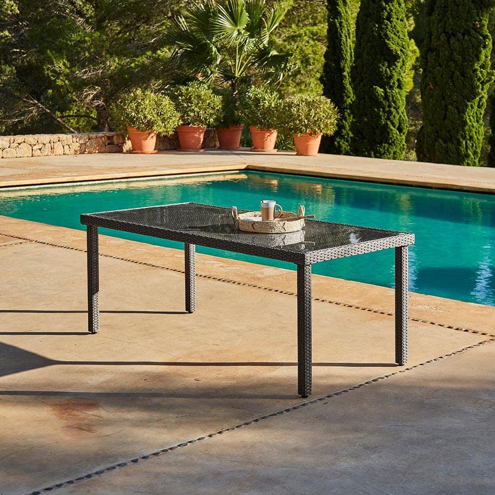 Marston 8 Seater Rattan Garden Dining Set - Grey - Glass Top