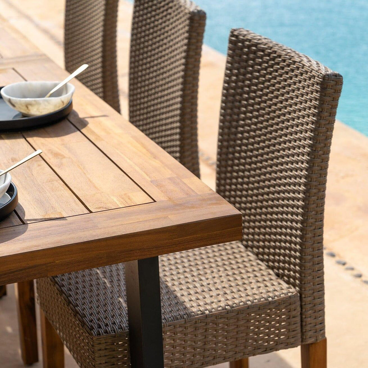 Oliver Rattan Garden Dining Chairs with Acacia Wood Legs - Set of 2