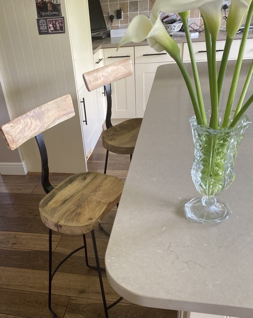Aiden Natural Mango Wood Bar Stools - Set of 2 - Black Iron Legs