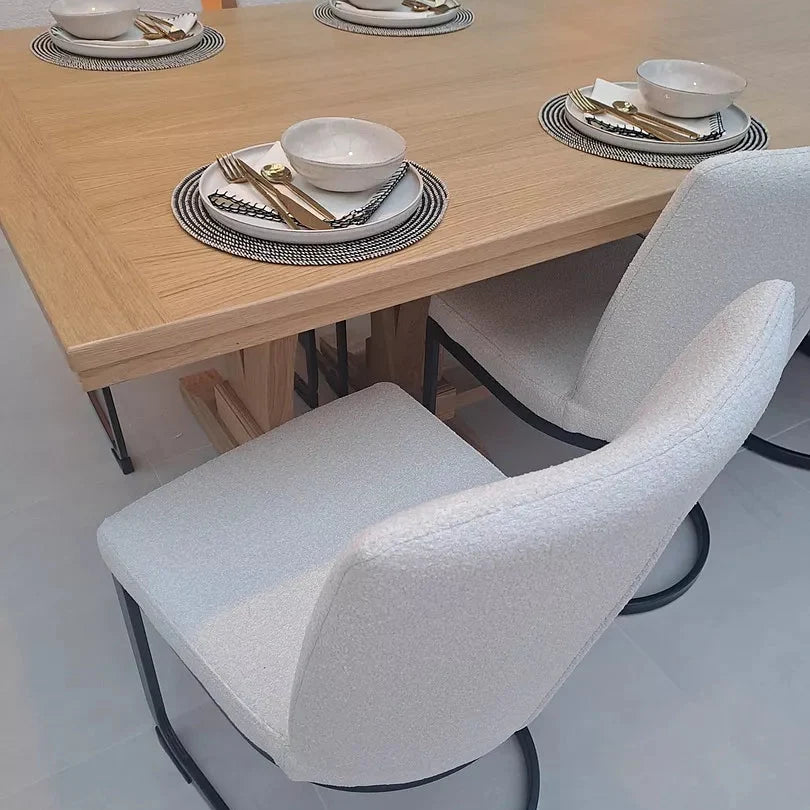 Lola Light Beige Boucle Dining Chairs - Set of 2 - Black Legs