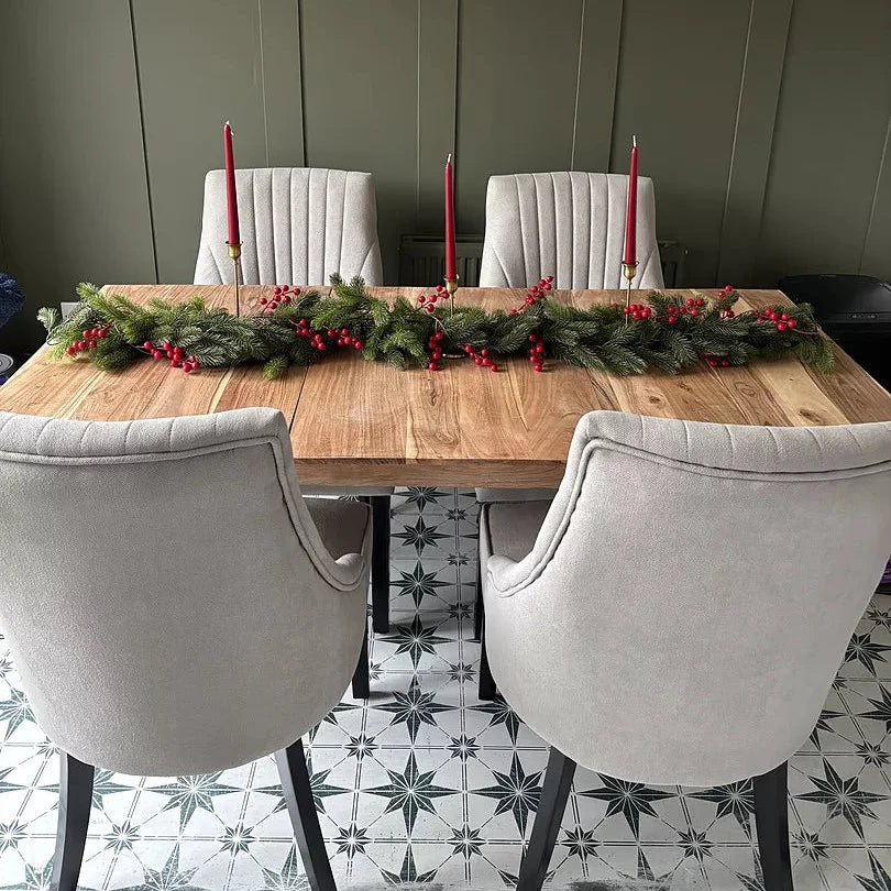 Nadine Soft Beige Dining Chairs - Set of 2 - Black Legs