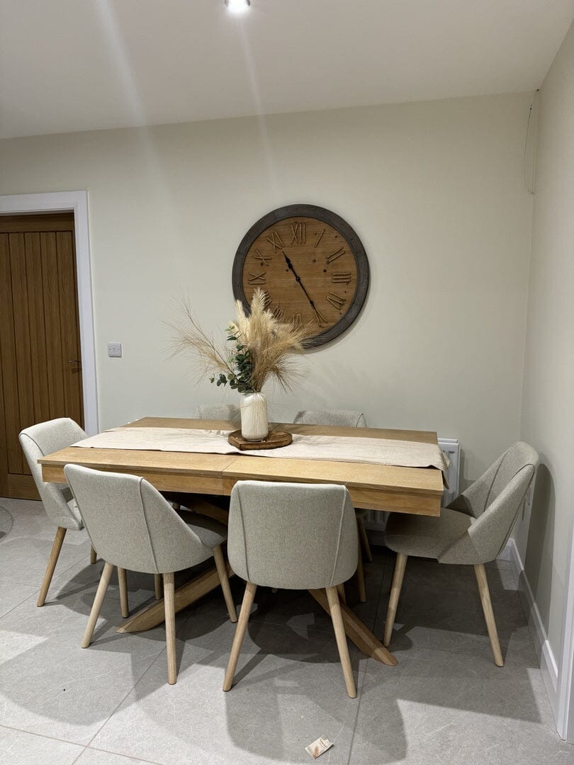 Amelia Whitewash Extendable Dining Table Set - 6 Seater - Freya Sand Dining Chairs - Whitewash Oak Legs