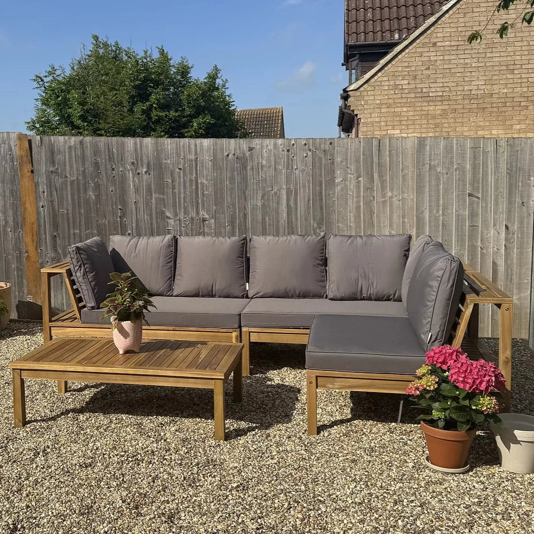 Dakota Wooden Garden Corner Sofa Set - Grey Cushions
