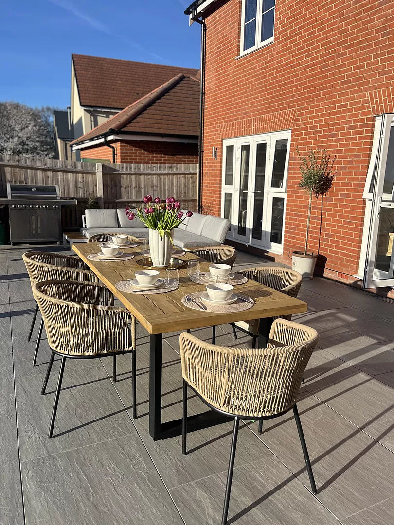 Hali 6 Seater Wooden Outdoor Dining Set with Hali Natural Chairs - 235cm