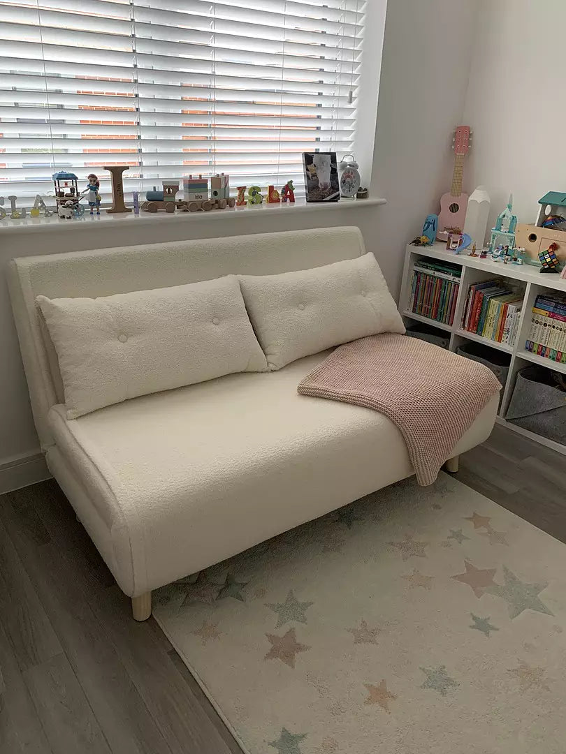Una 2 Seater Double Sofa Bed - White Teddy