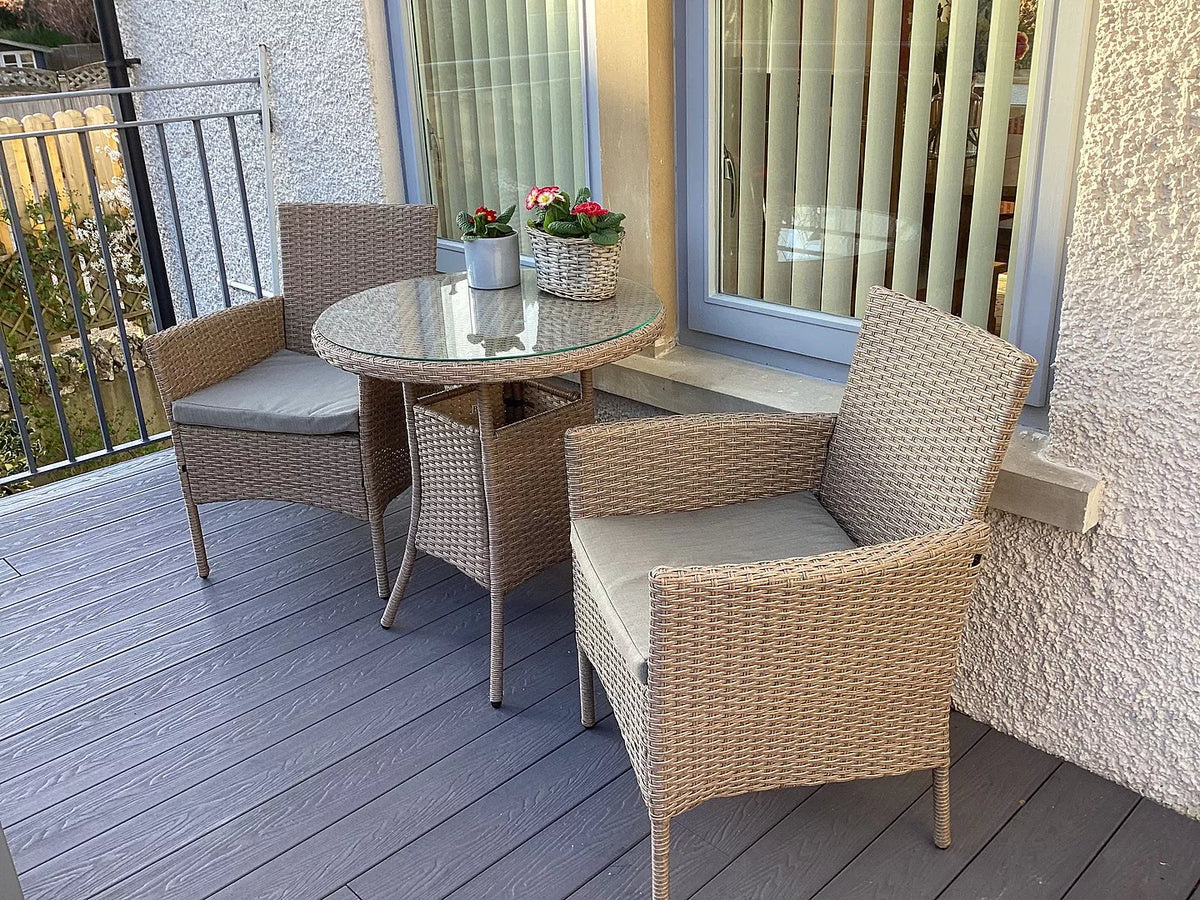 Kemble 2 Seater Rattan Garden Bistro Outdoor Dining Set - Natural Brown