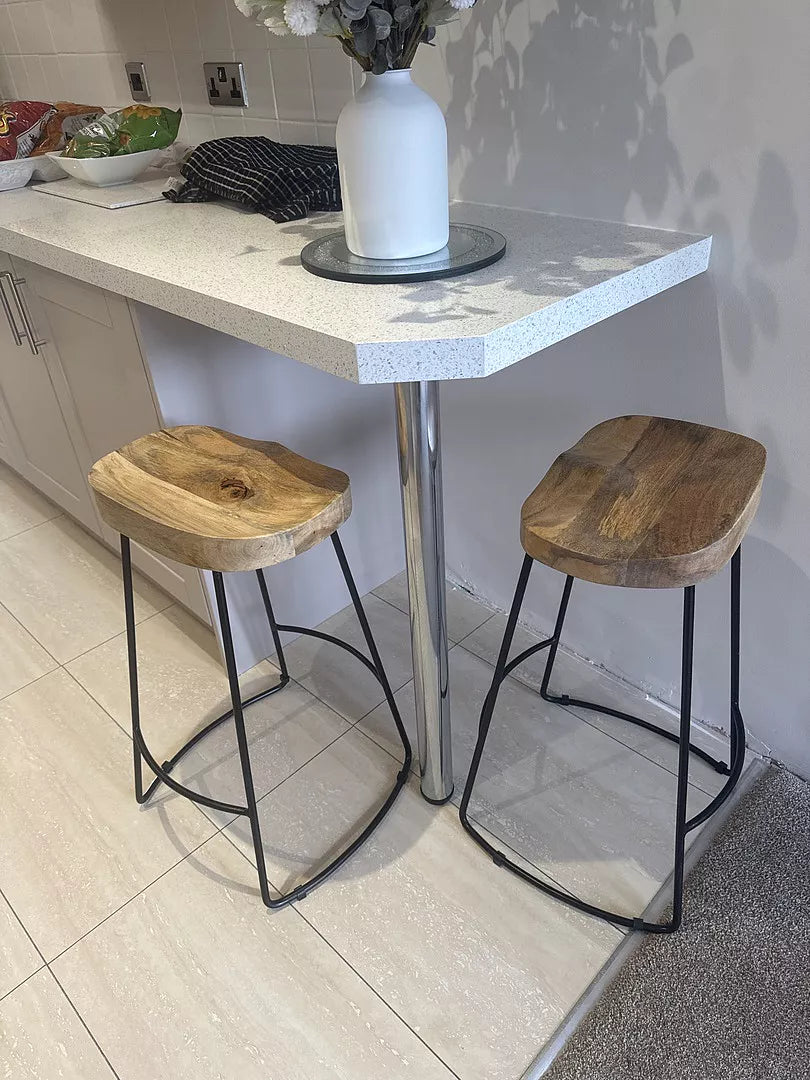 Aiden Natural Mango Wood Backless Bar Stools - Set of 2 - Black Iron Legs