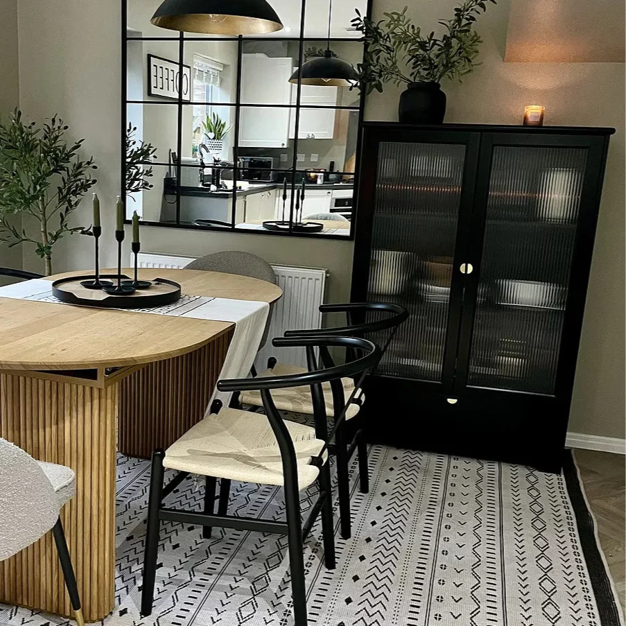 Lua Tall Cabinet in Noir Black with Fluted Glass