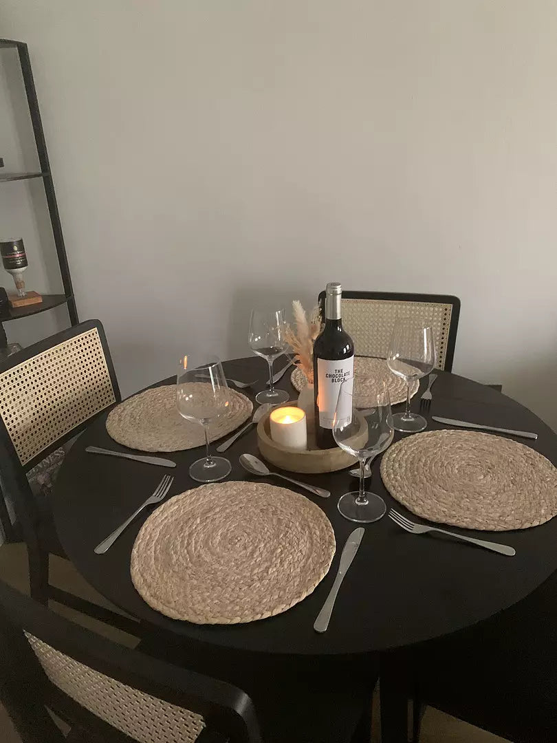 Charlie Black Dining Table Set - Round Drop Leaf - 4 Seater - Charlie Dining Chairs