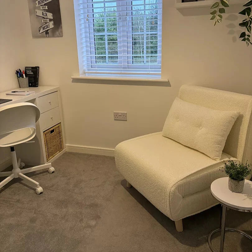 Una Single Sofa Bed - White Teddy