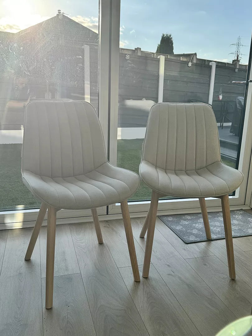 Bella Cloud Grey Dining Chairs - Set of 2 - Whitewash Oak Legs