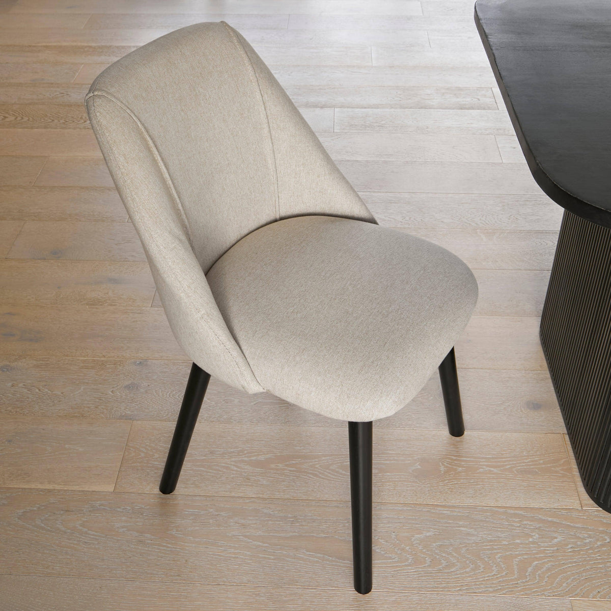 Orla Black Wooden Dining Table Set - 6 Seater - Freya Sand Dining Chairs - Black Oak Legs