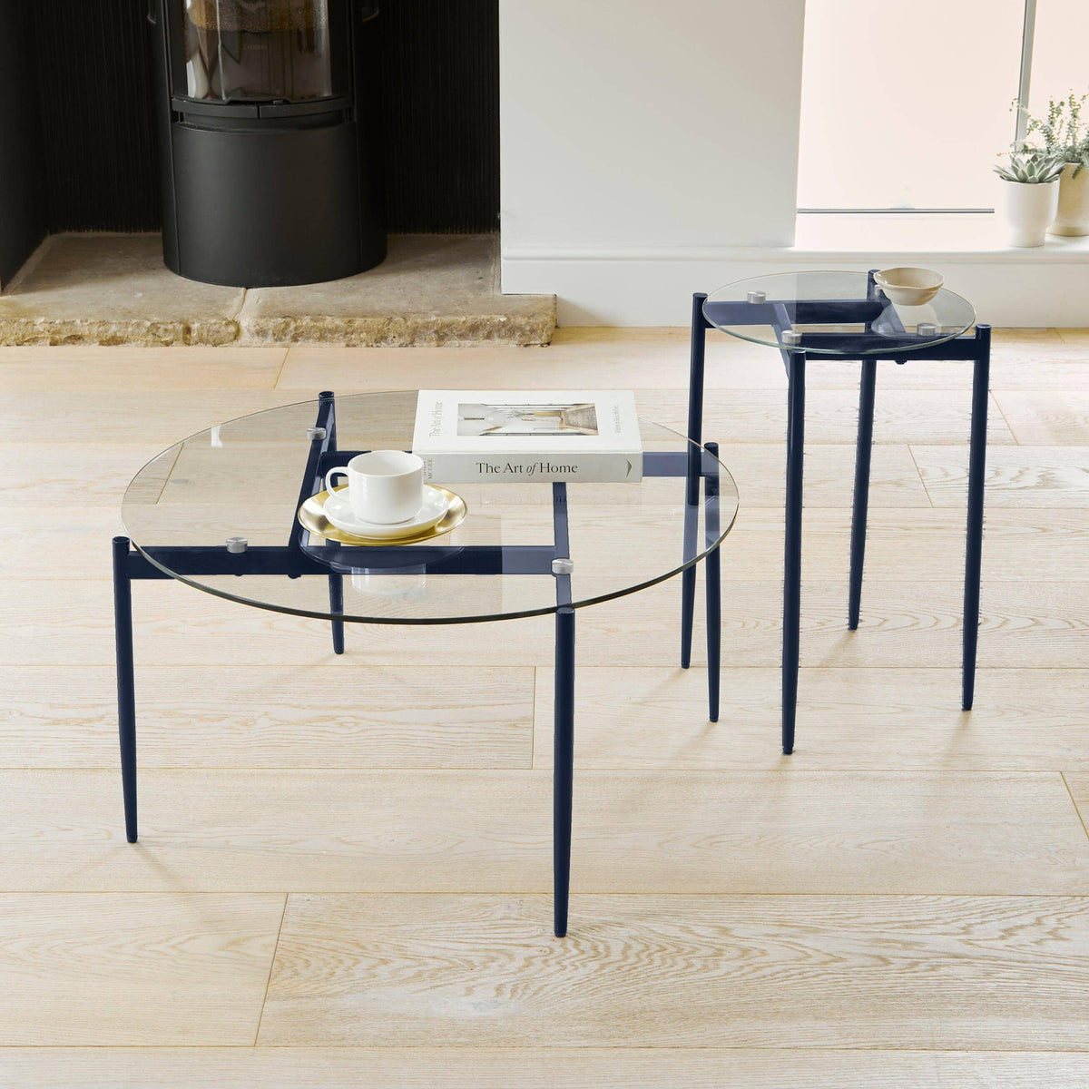 Oscar Glass Coffee Table - Blue Legs