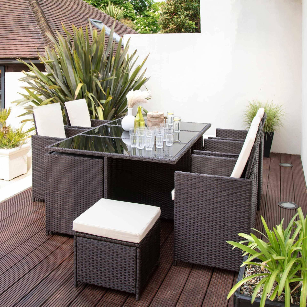 Outlet - 10 Seater Rattan Cube Outdoor Dining Set - Brown Weave
